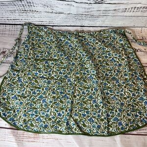 Vintage Hand Made Retro Half Apron Country Style Blue Green‎ Pleated Tie Back